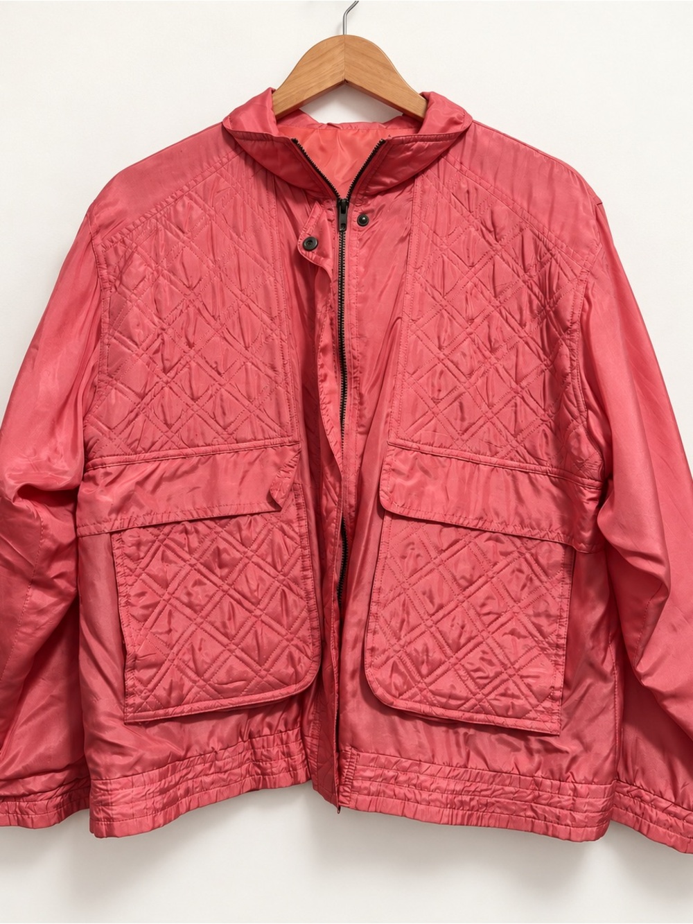 Vintage Lavon 100% Silk Coral Pink Quilted Utility Jacket Size M